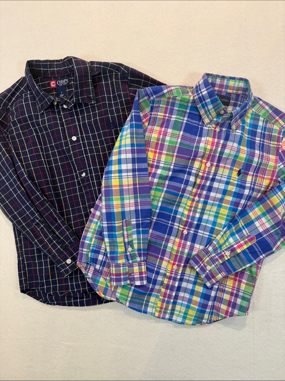 LOT of 2 Ralph Lauren & Chaps Plaid Button Down Shirts Sz 6  WW